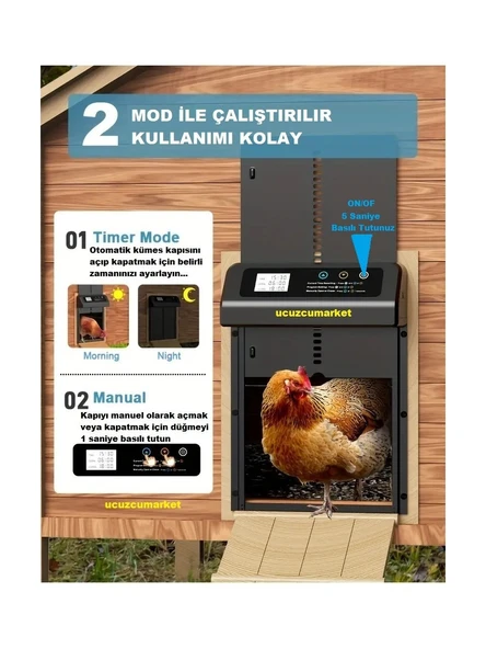 Güneş Enerjili (Şarjlı) Kümes Kapısı(Programlanabilir Dijital Ekran-Sıkışma Önleyici) - Resim 2