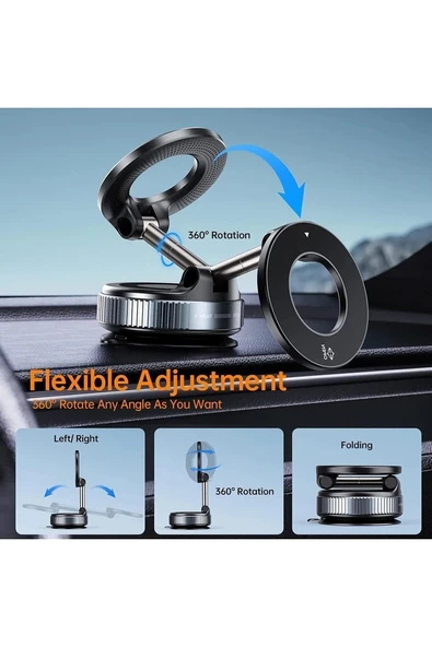 360 Dönebilen Ayarlanabilir Araç Içi Tutucu Kullanılabilen Vakumlu K007 Magsafe Telefon Tutucu - Resim 4