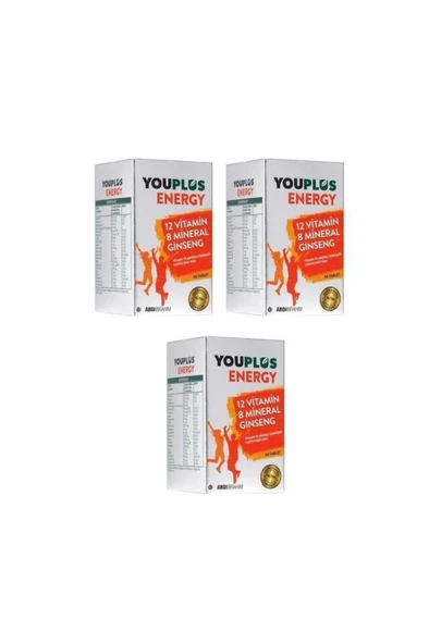Youplus Energy Vitamin ve Mineral Kompleksi 30 Tablet 3'Lü PAKET (SKT:08/2026) ürün görseli 1