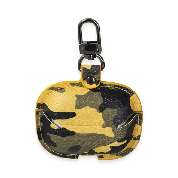 Airpods 3 (3.nesil) Çanta Kamuflaj Deri Kılıf - Sarı - Resim 2