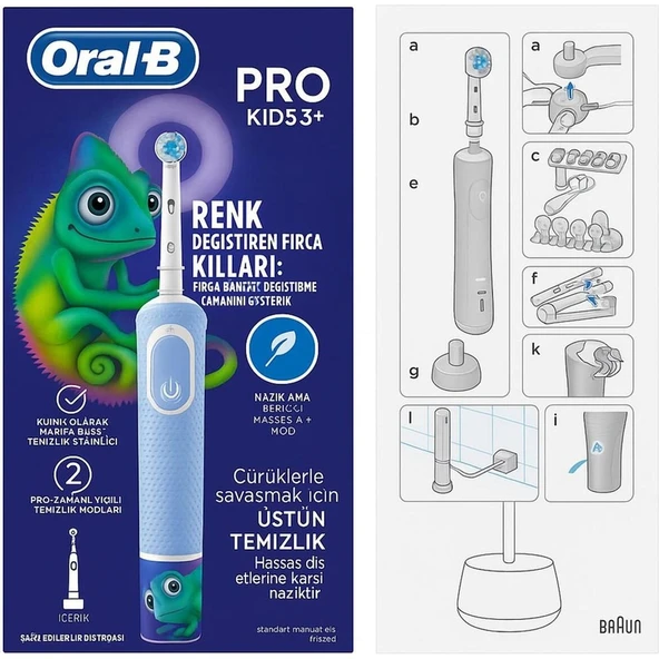Oral B D103 Karakterli Çocuk Şarjlı Diş Fırçası-renk değiştiren fırça kılları ürün görseli 1