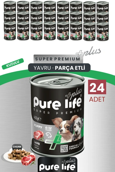 Plus 24'lü Kuzulu Yavru Puppy Köpek Konserve Chunk Parça Etli Yaş Mama 400 Gr ürün görseli 1