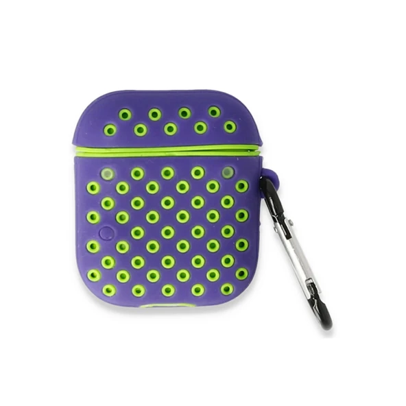 Airpods 2 (2.nesil) Spor Delikli Kılıf - Lila-yeşil ürün görseli 1