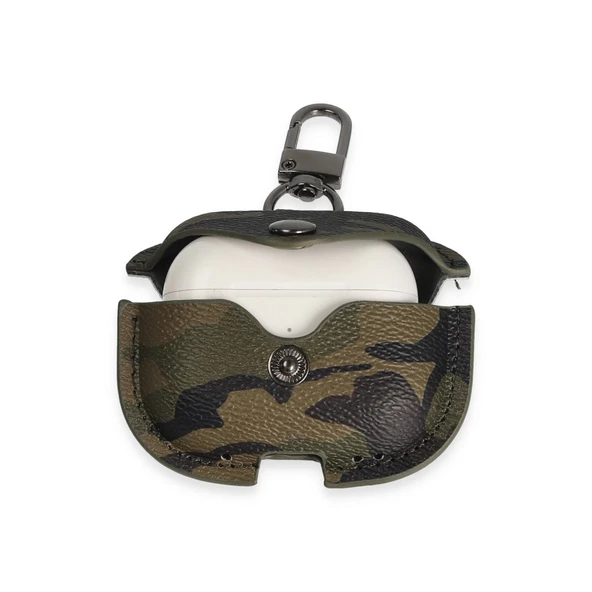 Airpods Pro 2 (2.nesil) Çanta Kamuflaj Deri Kılıf - Haki Yeşil - Resim 3