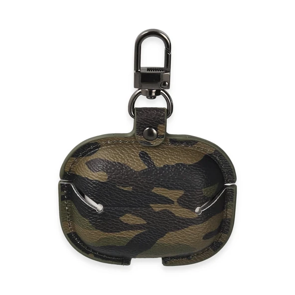 Airpods Pro 2 (2.nesil) Çanta Kamuflaj Deri Kılıf - Haki Yeşil - Resim 2