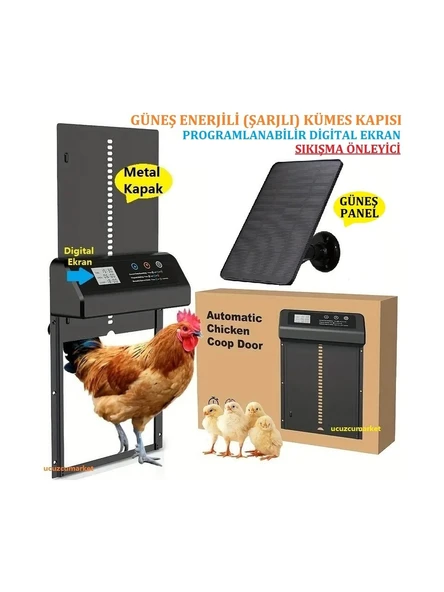 Güneş Enerjili (Şarjlı) Kümes Kapısı(Programlanabilir Dijital Ekran-Sıkışma Önleyici) ürün görseli 1