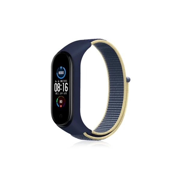 Xiaomi Mi Band 4 Hasırlı Cırtcırtlı Kordon - Sarı-lacivert ürün görseli 1