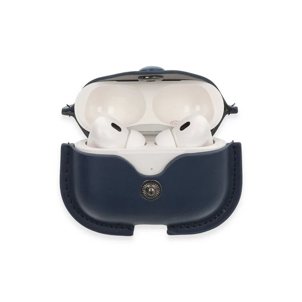 Airpods Pro 2 (2.nesil) Çanta Deri Kılıf - Lacivert - Resim 3