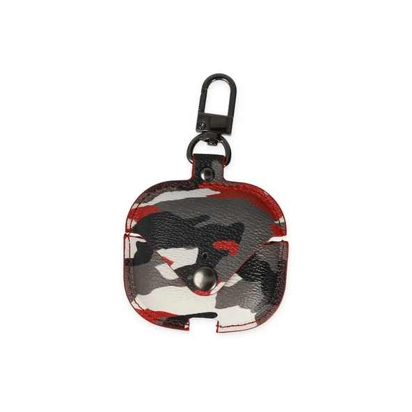 Airpods 3 (3.nesil) Çanta Kamuflaj Deri Kılıf - Kırmızı ürün görseli 1