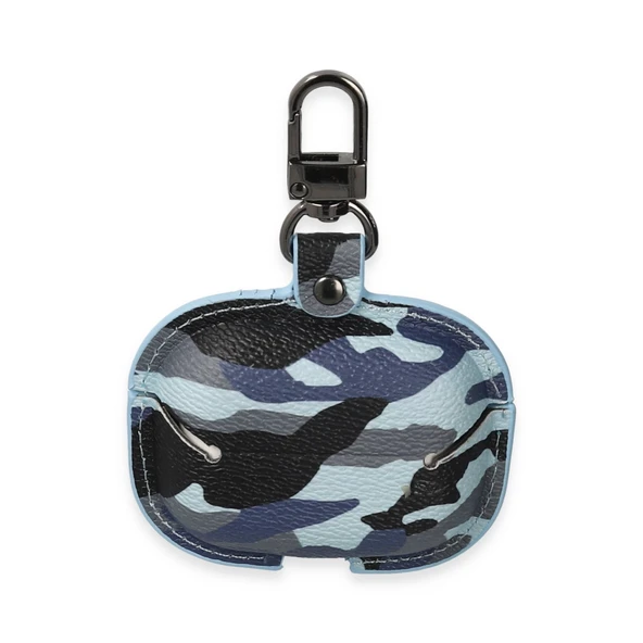 Airpods Pro 2 (2.nesil) Çanta Kamuflaj Deri Kılıf - Mavi - Resim 2