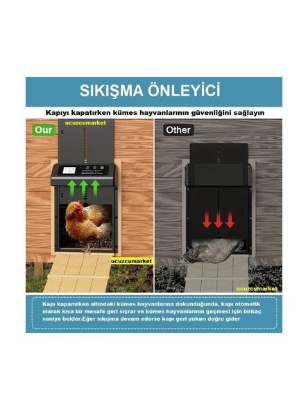Güneş Enerjili (Şarjlı) Kümes Kapısı(Programlanabilir Dijital Ekran-Sıkışma Önleyici) - Resim 3