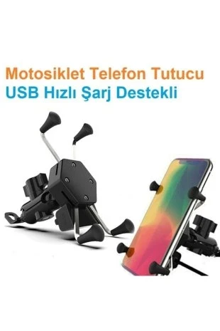 Usb Şarjlı Ayna Bağlantılı Motosiklet Telefon Tutucu Motor Tutacağı ürün görseli 1