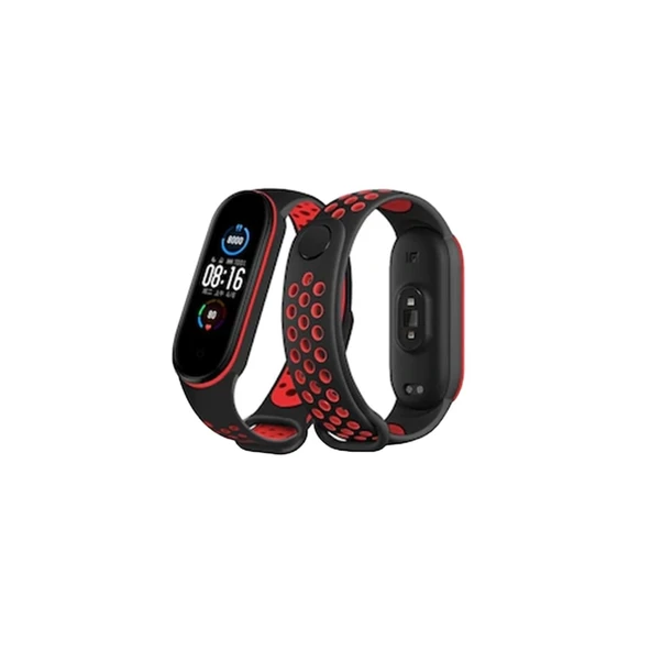Xiaomi Mi Band 7 Spor Delikli Kordon - Siyah-kırmızı ürün görseli 1