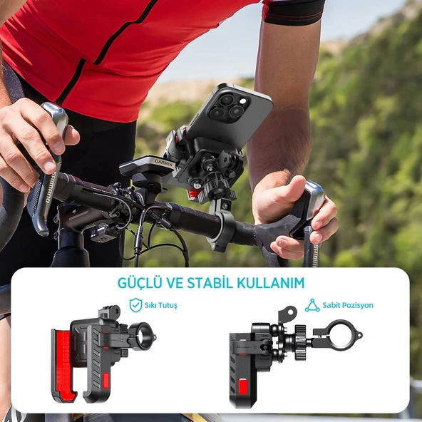 Gidon Bağlantılı 360° Derece Ayarlanabilir 3.5'-7.2' Uyumlu Motosiklet Bisiklet Telefon Tutucu - Resim 2