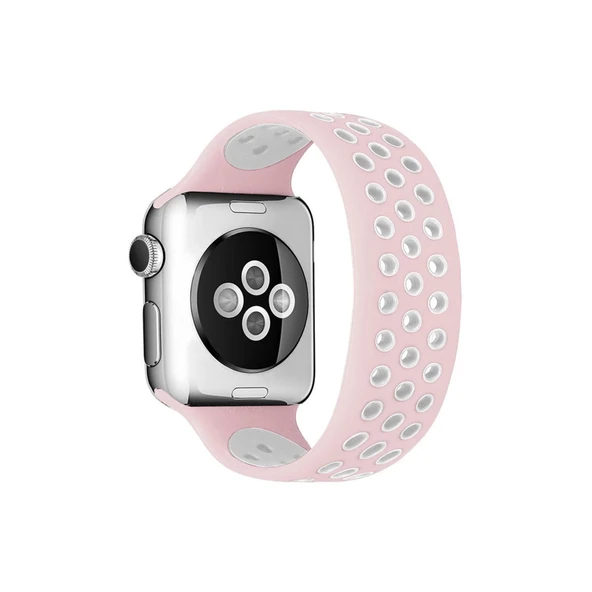 Apple Watch 42mm Ayarlı Delikli Silikon Kordon - Pembe-beyaz ürün görseli 1