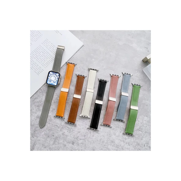 Apple Watch 38mm Kr414 Daks Deri Kordon - Siyah - Resim 3