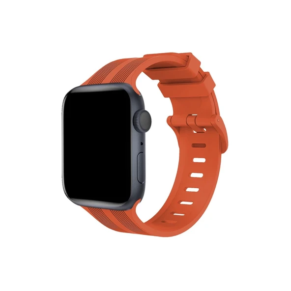 Apple Watch 42mm Kr408 Çizgili Silikon Kordon - Turuncu ürün görseli 1