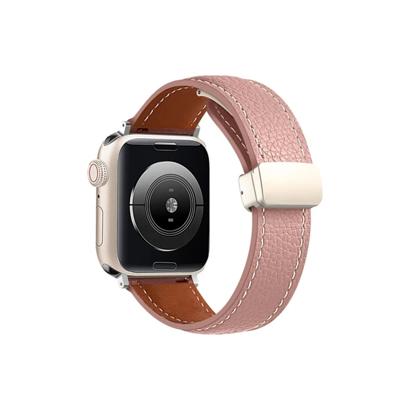 Apple Watch 38mm Kr414 Daks Deri Kordon - Pembe ürün görseli 1