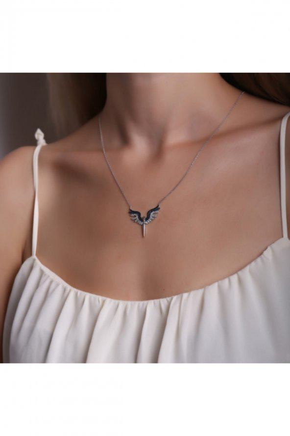 925 Ayar Gümüş Mikail Kanadı Tasarımlı Kolye - 2