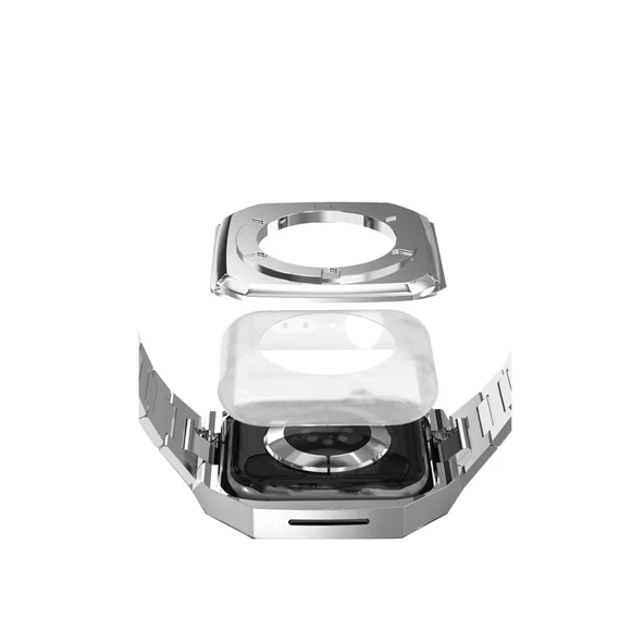 Apple Watch 44mm Metal Petek Kasalı Kordon - Rose Gold - Resim 3