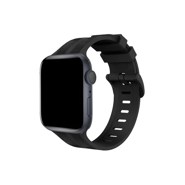Apple Watch 38mm Kr408 Çizgili Silikon Kordon - Siyah ürün görseli 1