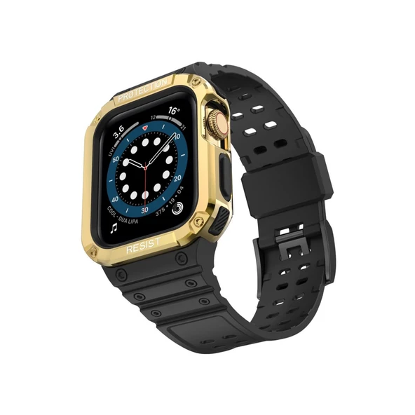 Apple Watch 42mm Kr401 Silikon Kordon - Siyah-gold ürün görseli 1
