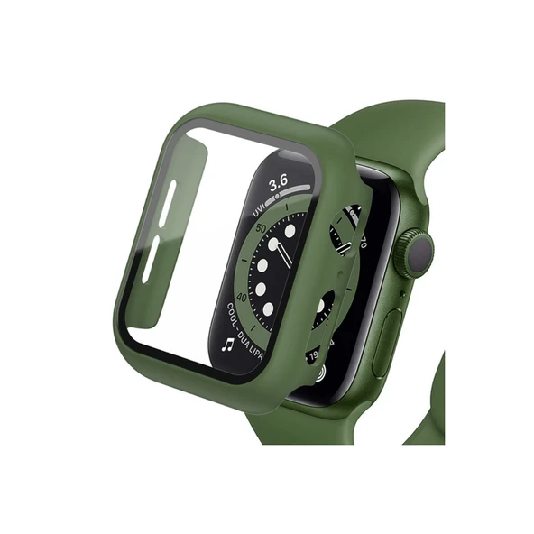 Apple Watch 45mm Camlı Kasa Ekran Koruyucu - Koyu Yeşil ürün görseli 1