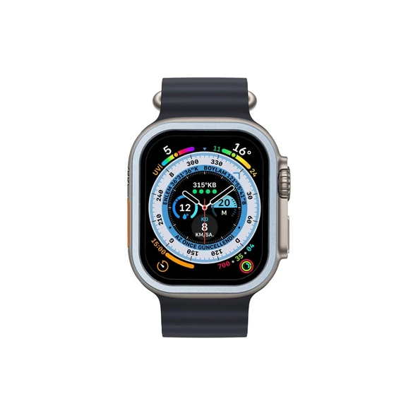 Apple Watch Ultra 49mm Alüminyum Kasa Cam Ekran Koruyucu - Mavi - Resim 3