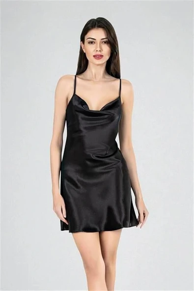 ÖZEL TASARIM  KISA GECELİK DEGAJE SİYAH 7740 ürün görseli 1