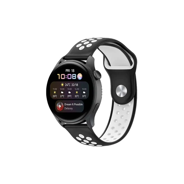 Watch 22mm Spor Delikli Kordon - Siyah-beyaz ürün görseli 1