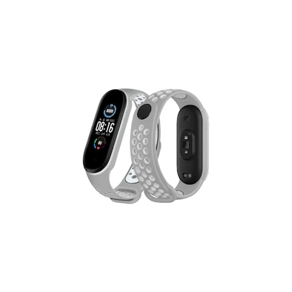 Xiaomi Mi Band 6 Spor Delikli Kordon - Gri-kırmızı ürün görseli 1