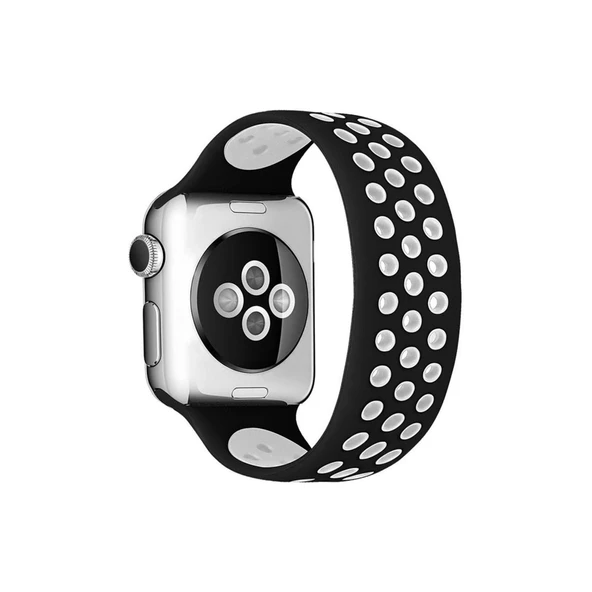 Apple Watch 38mm Ayarlı Delikli Silikon Kordon - Siyah-beyaz ürün görseli 1
