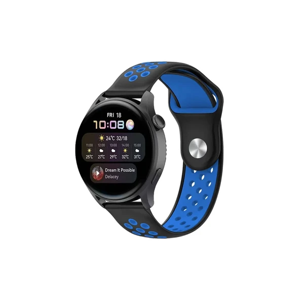 Watch 22mm Spor Delikli Kordon - Siyah-mavi ürün görseli 1