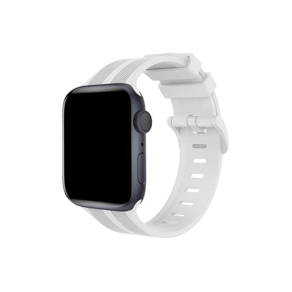 Apple Watch 38mm Kr408 Çizgili Silikon Kordon - Beyaz ürün görseli 1
