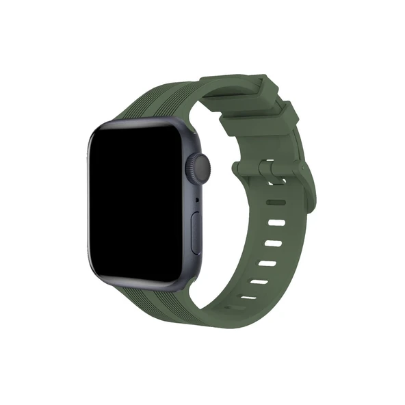 Apple Watch 38mm Kr408 Çizgili Silikon Kordon - Koyu Yeşil ürün görseli 1
