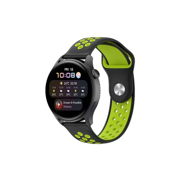 Watch 20mm Spor Delikli Kordon - Siyah-yeşil ürün görseli 1