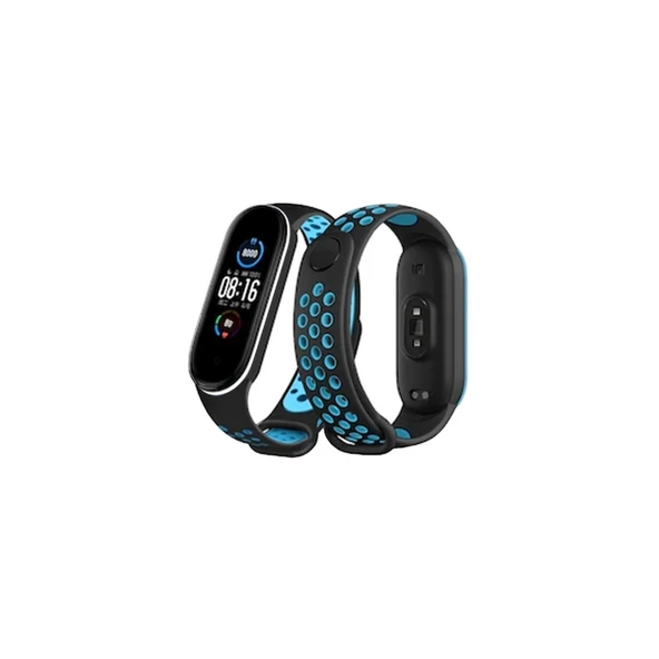 Xiaomi Mi Band 6 Spor Delikli Kordon - Siyah-mavi-beyaz ürün görseli 1