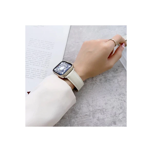 Apple Watch 38mm Kr414 Daks Deri Kordon - Siyah - Resim 6