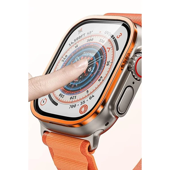 Apple Watch Ultra 49mm Alüminyum Kasa Cam Ekran Koruyucu - Turuncu - Resim 2