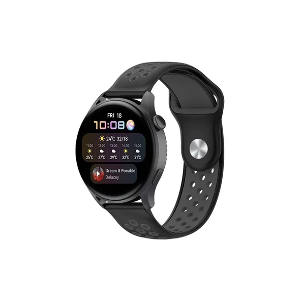 Watch 20mm Spor Delikli Kordon - Siyah-füme ürün görseli 1