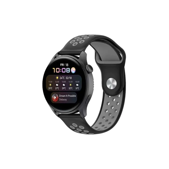 Watch 20mm Spor Delikli Kordon - Siyah-gri ürün görseli 1