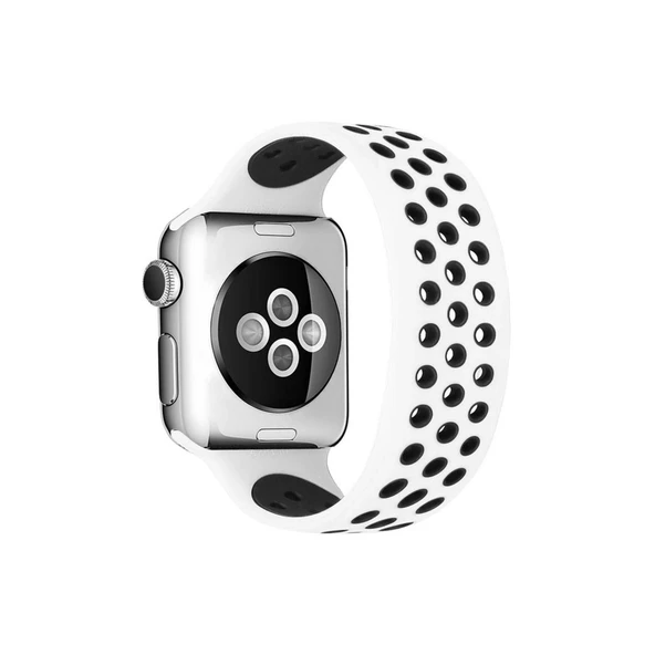 Apple Watch 38mm Ayarlı Delikli Silikon Kordon - Beyaz-siyah ürün görseli 1