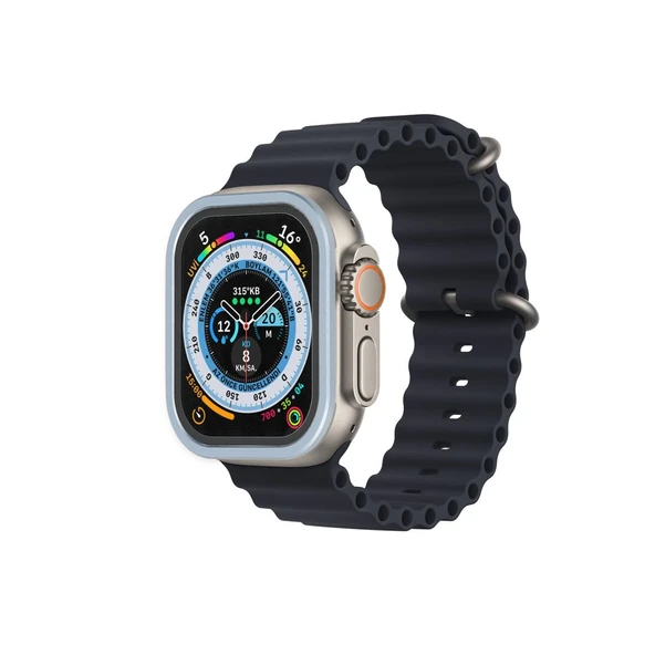 Apple Watch Ultra 49mm Alüminyum Kasa Cam Ekran Koruyucu - Mavi - Resim 2