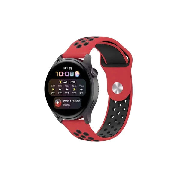 Watch 20mm Spor Delikli Kordon - Kırmızı-siyah ürün görseli 1