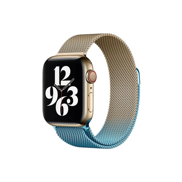 Apple Watch 38mm Metal Mıknatıslı Kordon - Metalik Gold-mavi ürün görseli 1