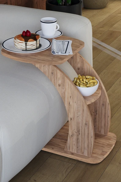 HMC DECOR Tekerlekli Koltuk Servis Sehpası Atlantik Çam ürün görseli 1