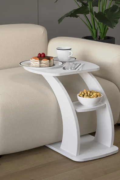 HMC DECOR Tekerlekli Koltuk Servis Sehpası Beyaz ürün görseli 1