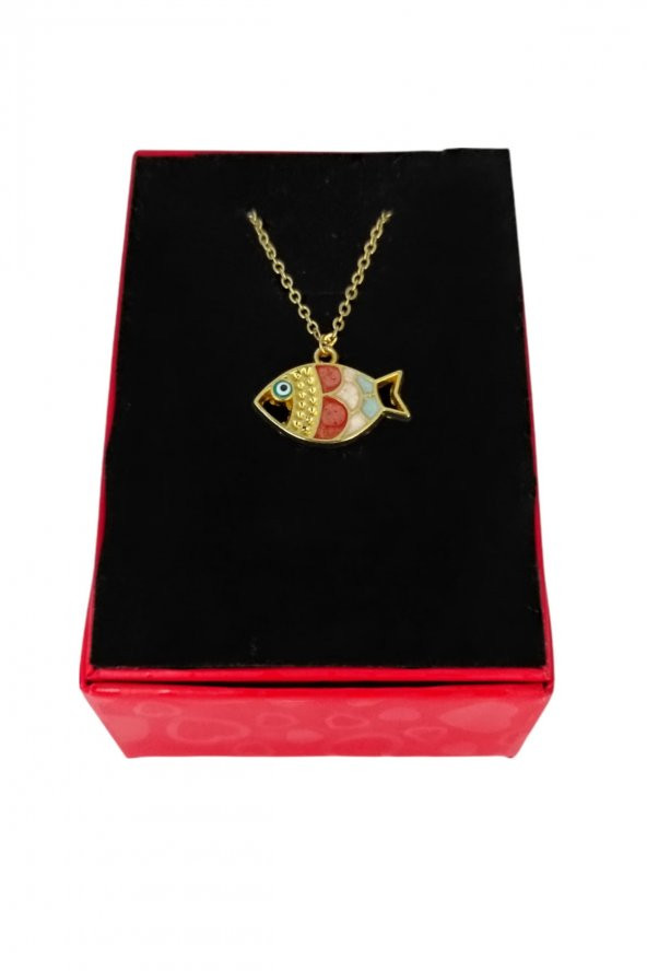 925 Gümüş Radyumlu Altın Kaplama Renkli Zirkon Taşlı Yılbaşı Balık Kolyesi
