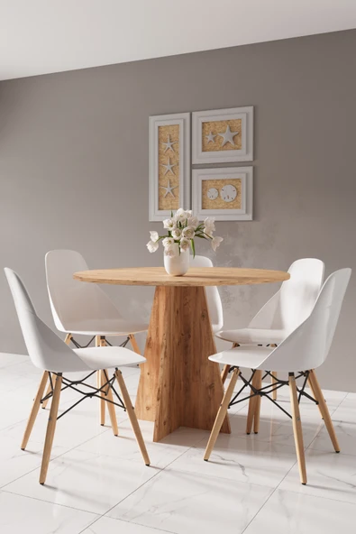 HMC DECOR Modern Yuvarlak 90cm Yemek Masası-Mutfak Masası Atlantik Çam (SANDALYELER TEMSİLİDİR) ürün görseli 1