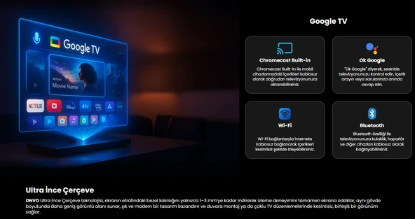 Onvo 55VQ90F3UA 4K Ultra HD 55" 140 Ekran Uydu Alıcılı Google Smart QLED TV - Resim 7
